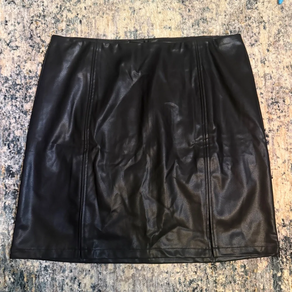 NWT MANGOPOP Women's Basic High Waist Faux Leather Bodycon Mini Skirt sz XL